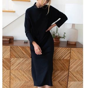 Emerson Fry MIDI TURTLENECK DRESS BLACK ORGANIC NWT